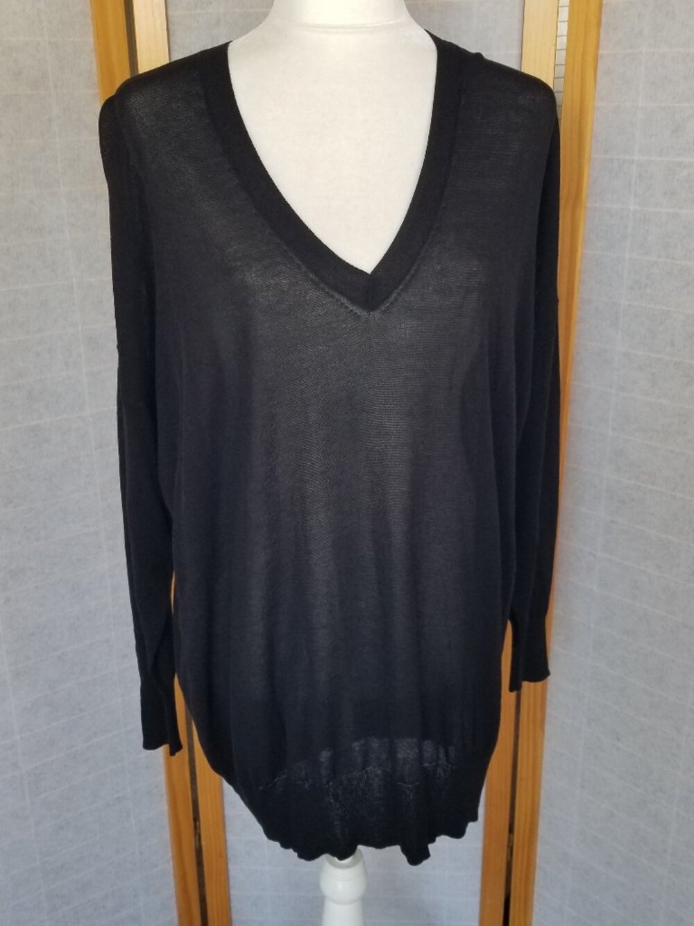 Zara Semi-Sheer Black Sweater Long Length Size Small Long Sleeves Cotton Blend